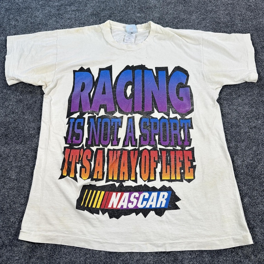 Vintage NASCAR Shirt Mens Large White‎ Racing Way Of Life NASCAR Graphic Tee